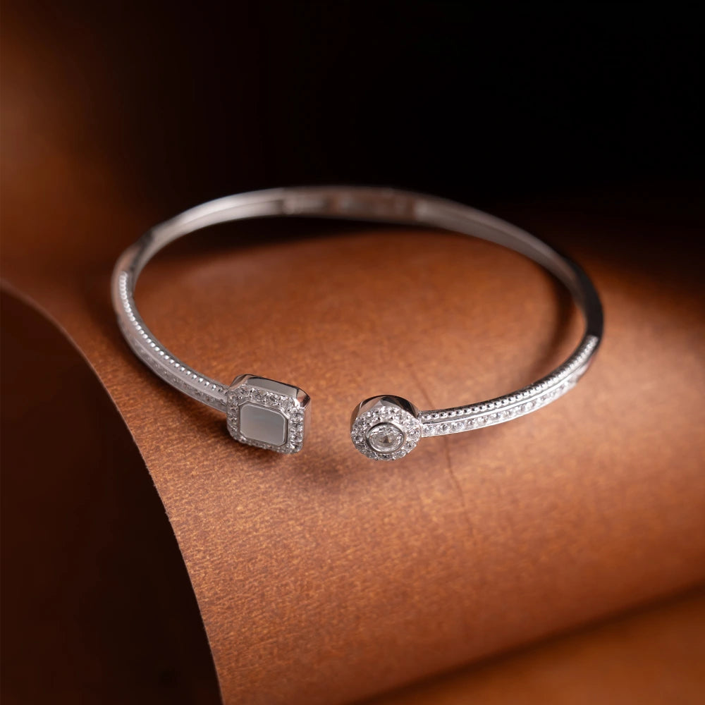 Dual Halo Diamond Silver Bracelet