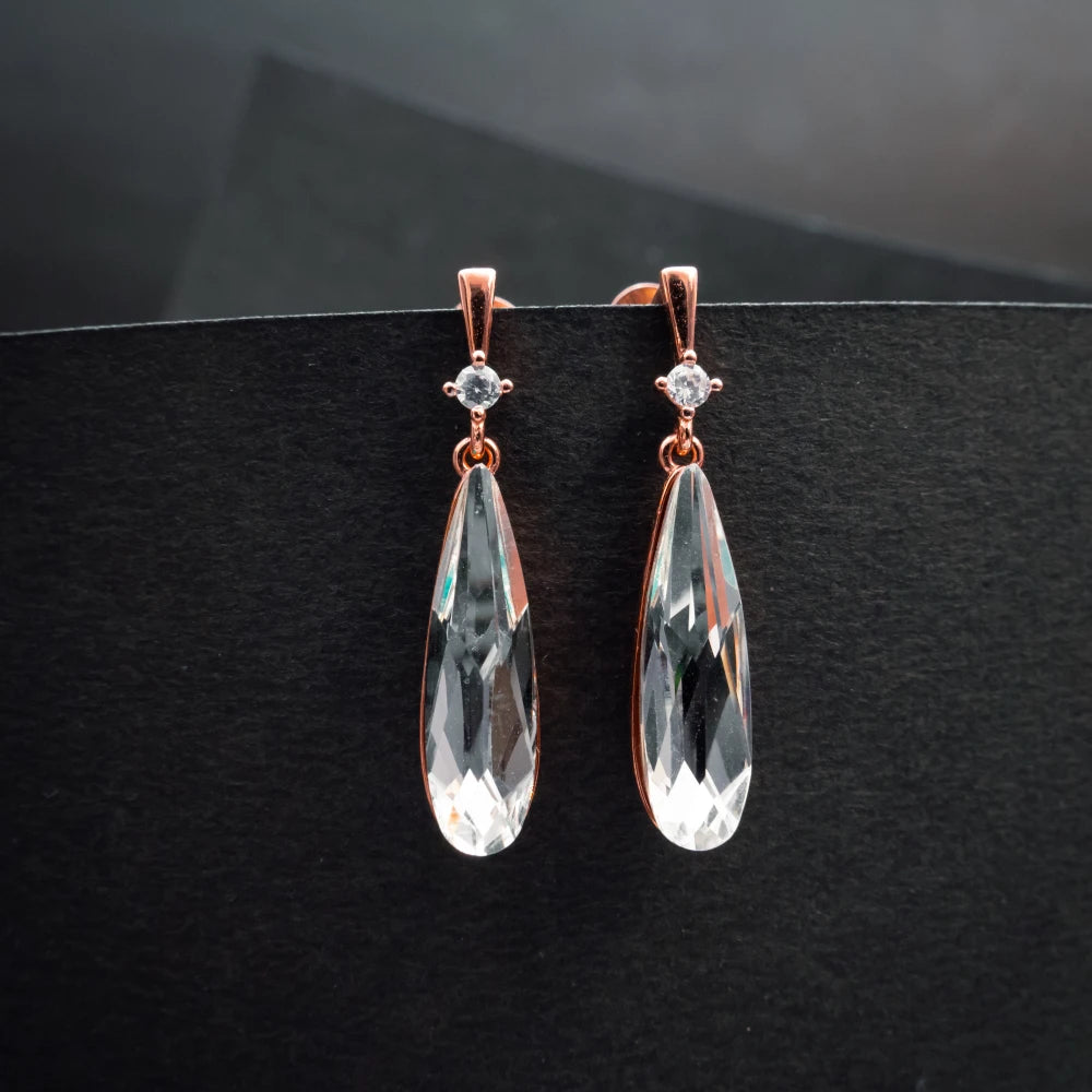 Rose Gold Crystal Teardrop Pendant Necklace & Earrings Set