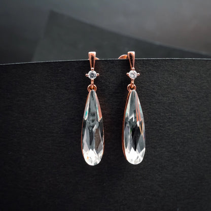 Rose Gold Crystal Teardrop Pendant Necklace & Earrings Set