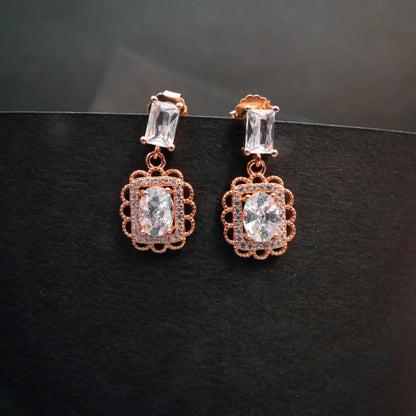 Vintage Rose Gold Crystal Pendant & Earrings Set