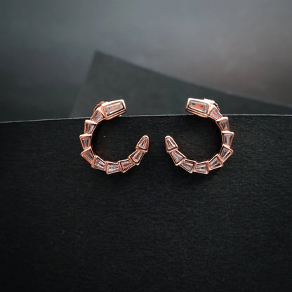 Rose Gold Geometric Crystal Necklace & Hoop Earrings Set