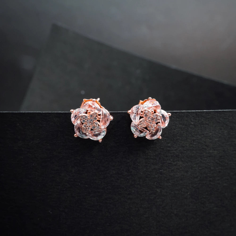 Rose Gold Crystal Blossom Pendant & Earrings Set