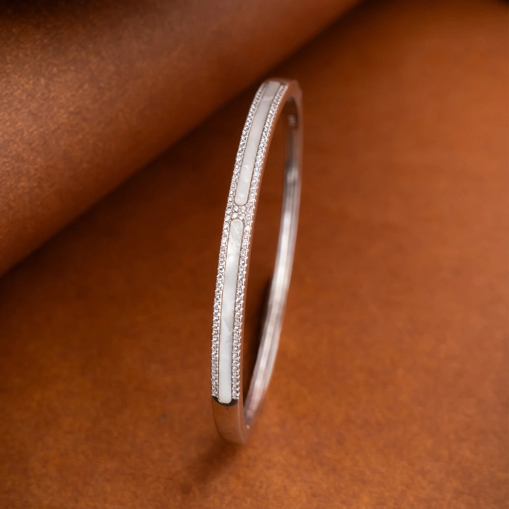 Minimal Diamond Silver Bangle