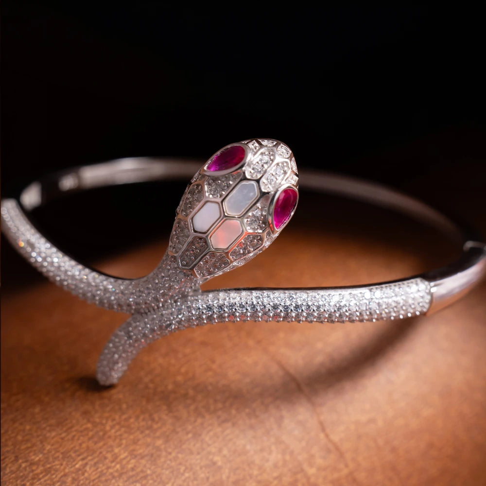 Ruby Snake Silver Bracelet