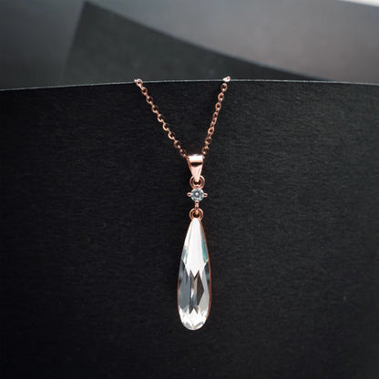 Rose Gold Crystal Teardrop Pendant Necklace & Earrings Set