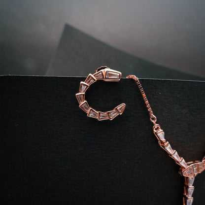 Rose Gold Geometric Crystal Necklace & Hoop Earrings Set