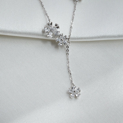 Silver Floral Crystal Drop Necklace