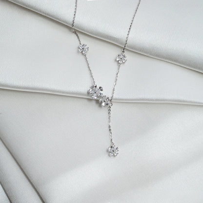 Silver Floral Crystal Drop Necklace