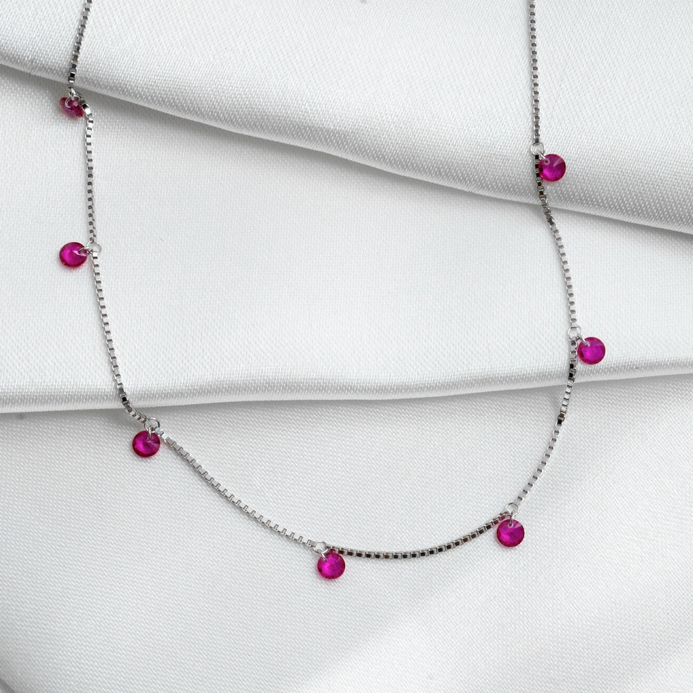 Silver Fuchsia Crystal Charm Necklace