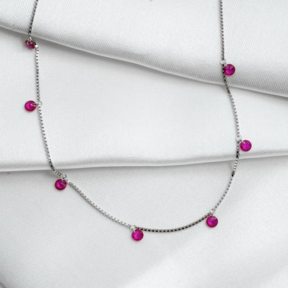 Silver Fuchsia Crystal Charm Necklace