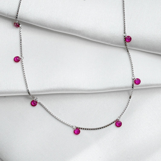 Silver Fuchsia Crystal Charm Necklace