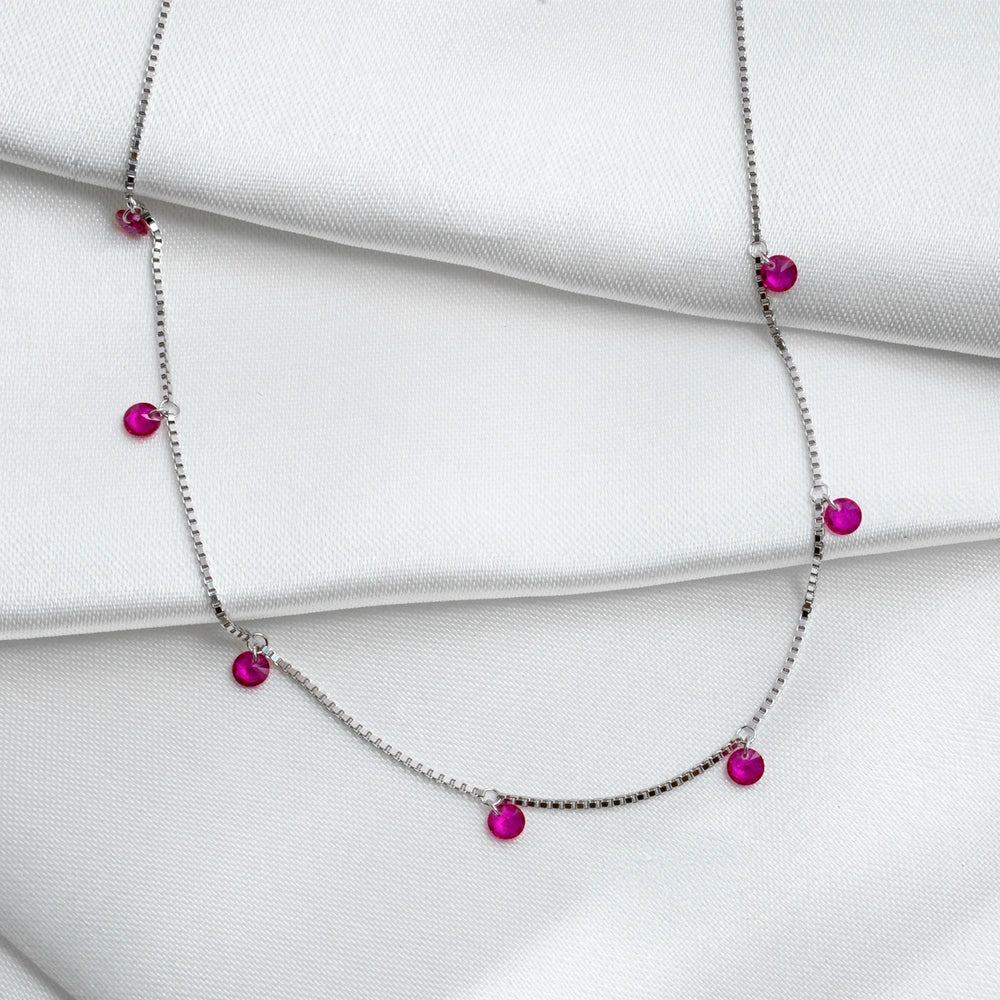 Silver Fuchsia Crystal Charm Necklace
