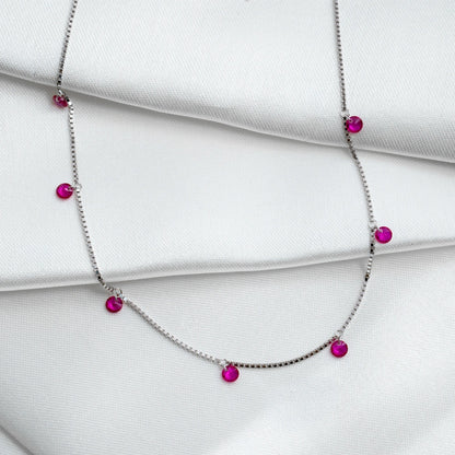 Silver Fuchsia Crystal Charm Necklace