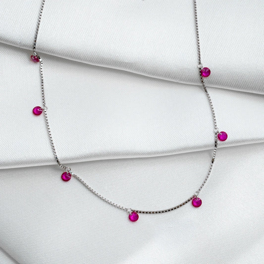 Silver Fuchsia Crystal Charm Necklace