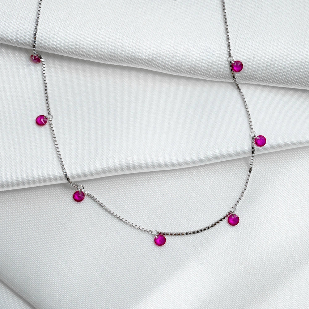 Silver Fuchsia Crystal Charm Necklace