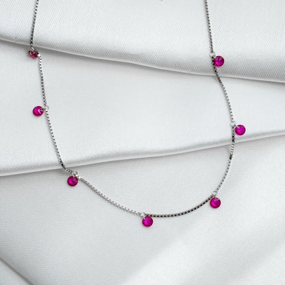 Silver Fuchsia Crystal Charm Necklace