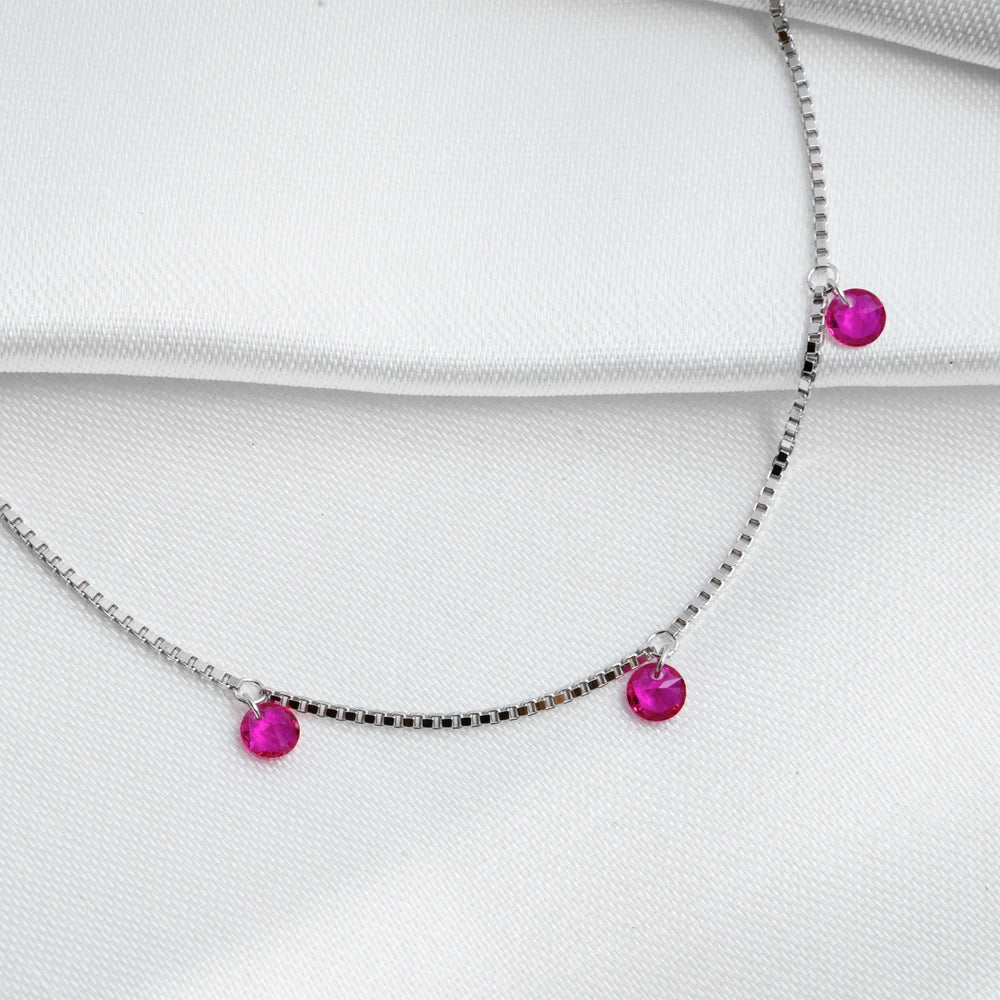 Silver Fuchsia Crystal Charm Necklace