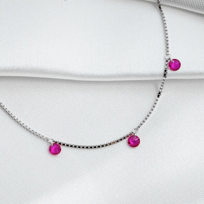 Silver Fuchsia Crystal Charm Necklace