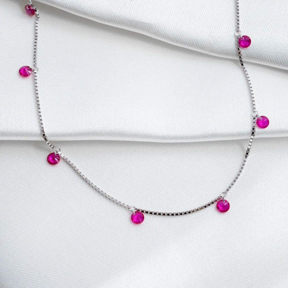 Silver Fuchsia Crystal Charm Necklace