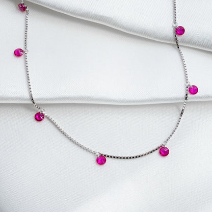 Silver Fuchsia Crystal Charm Necklace