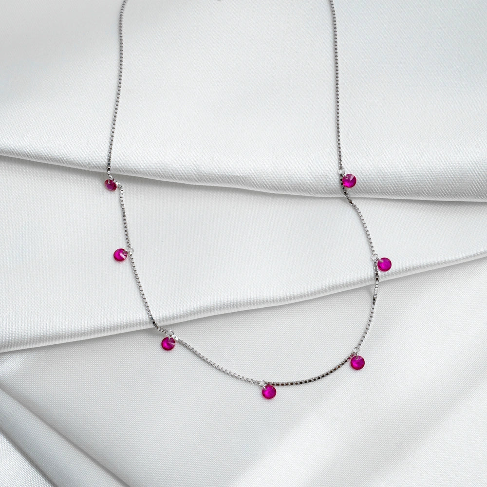 Silver Fuchsia Crystal Charm Necklace