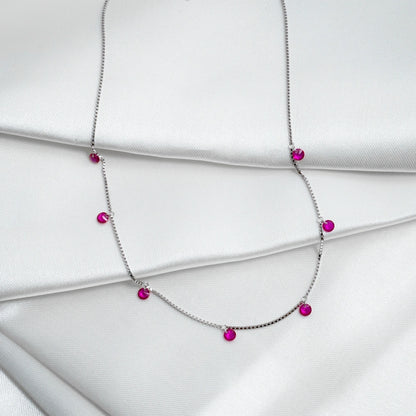 Silver Fuchsia Crystal Charm Necklace