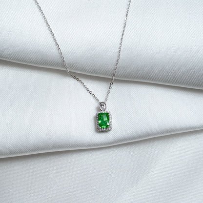 Emerald Halo Pendant Necklace