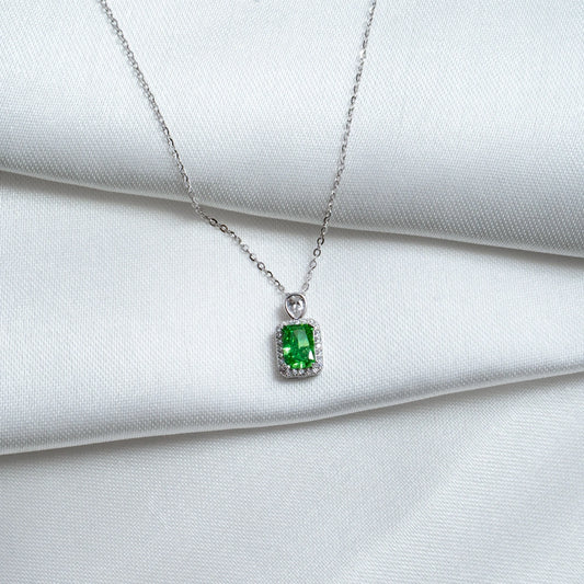 Emerald Halo Pendant Necklace