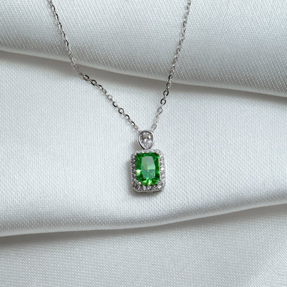 Emerald Halo Pendant Necklace