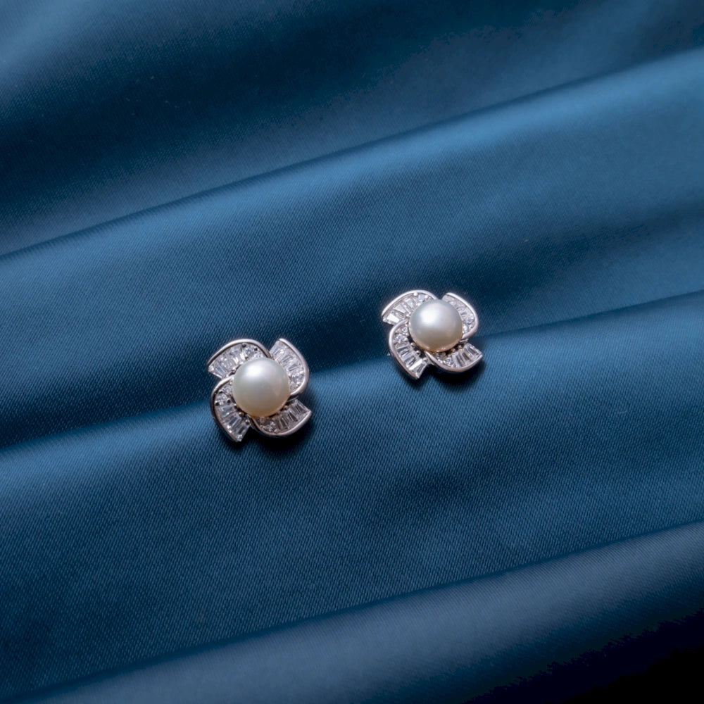 Pearl Square Crystal Stud Earrings