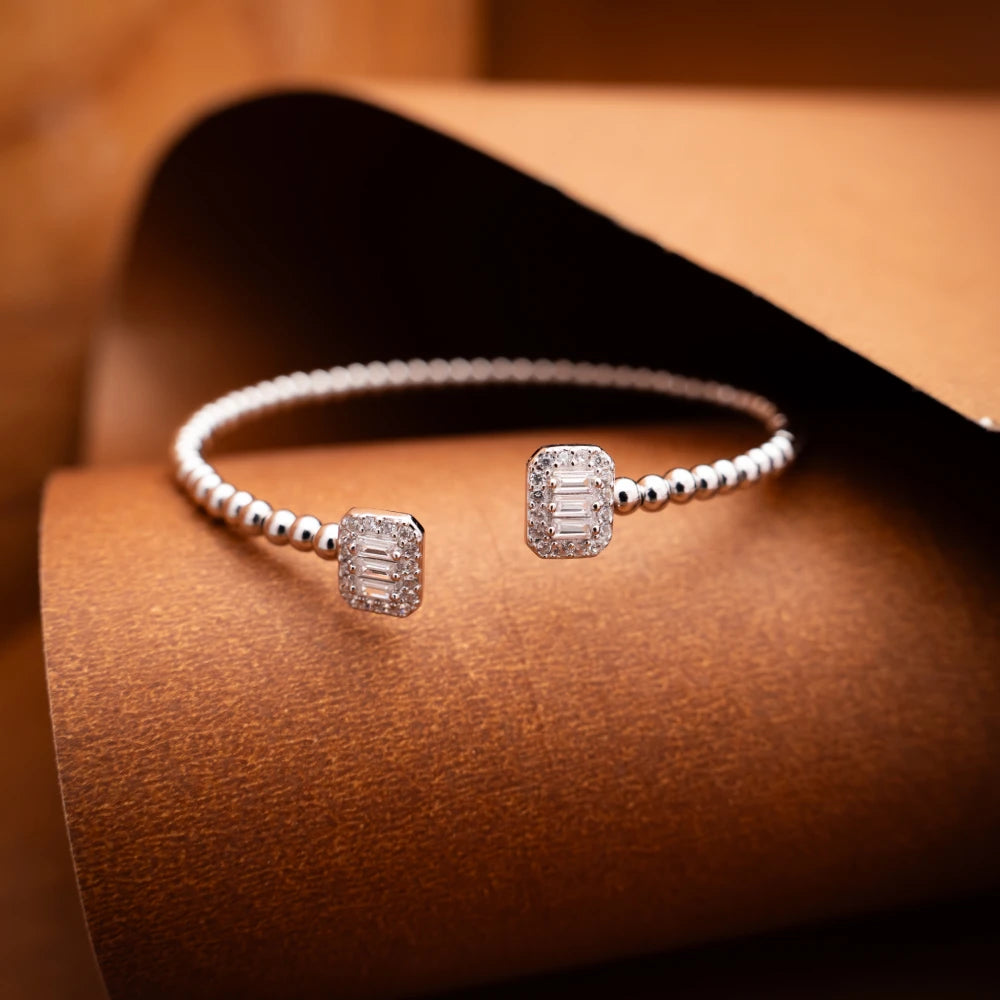 Elegant Silver Beaded Open Cuff Bracelet