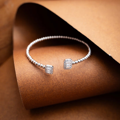 Elegant Silver Beaded Open Cuff Bracelet