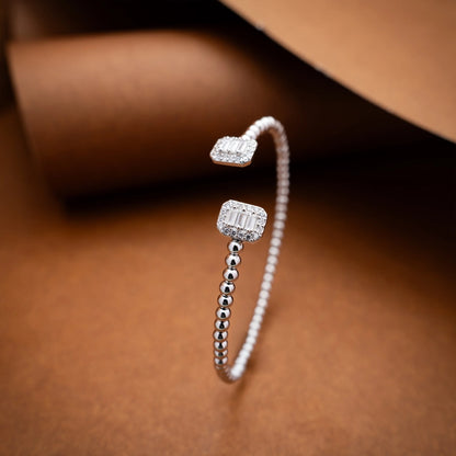 Elegant Silver Beaded Open Cuff Bracelet