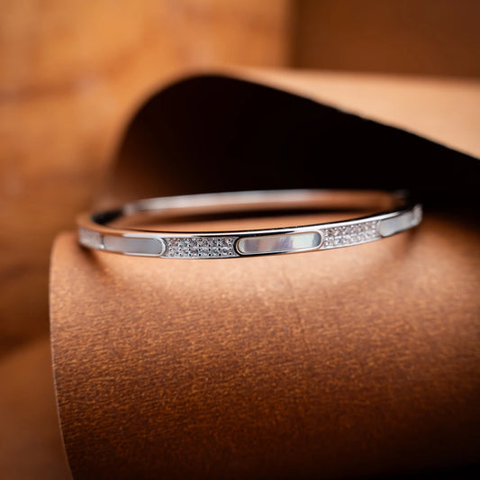 Mother of Pearl Diamond Bangle Bracelet