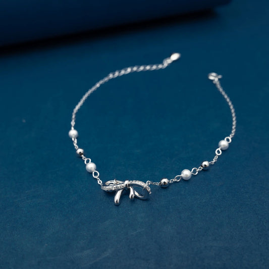Silver Bow & Pearl Adjustable Bracelet