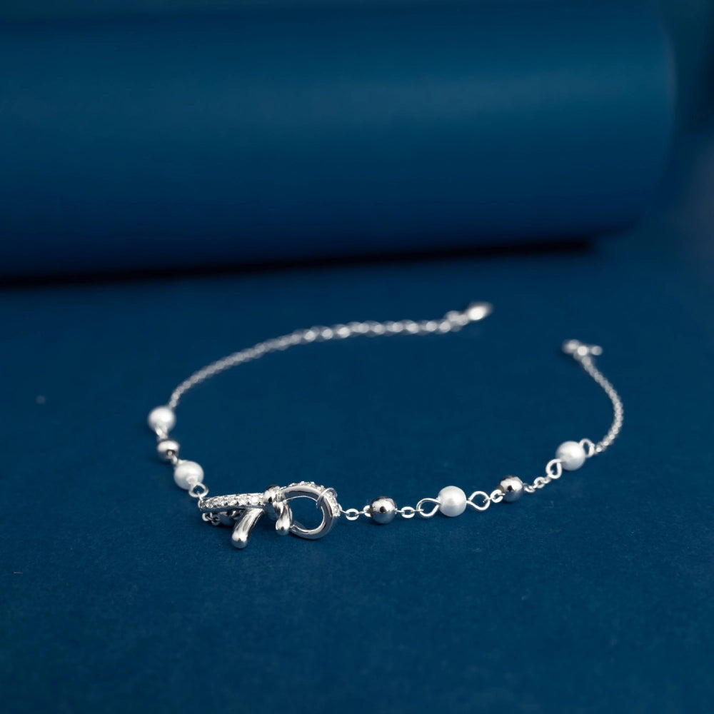 Silver Bow & Pearl Adjustable Bracelet