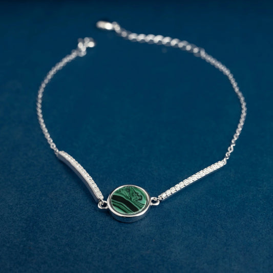 Malachite Stone Silver Bracelet