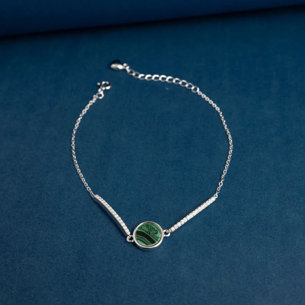 Malachite Stone Silver Bracelet