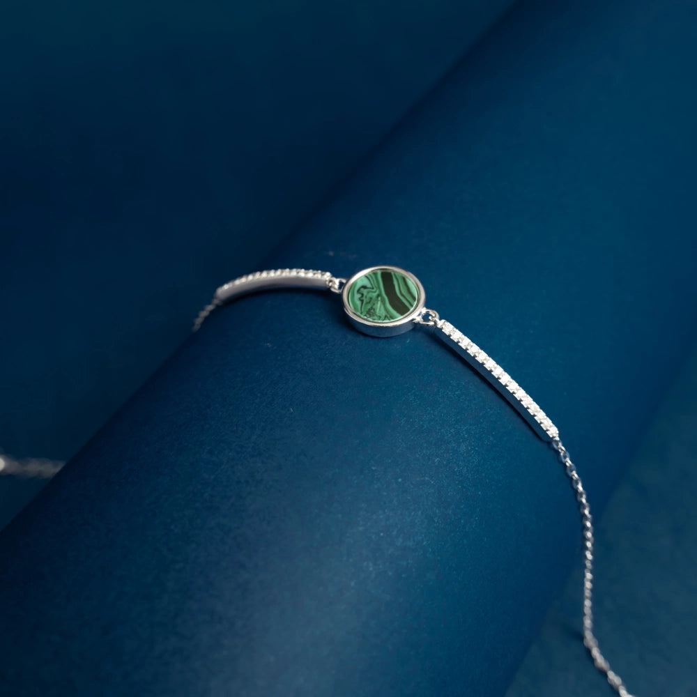 Malachite Stone Silver Bracelet