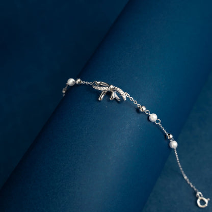 Silver Bow & Pearl Adjustable Bracelet