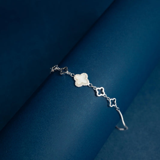 White Clover Charm Bracelet in Sterling Silver