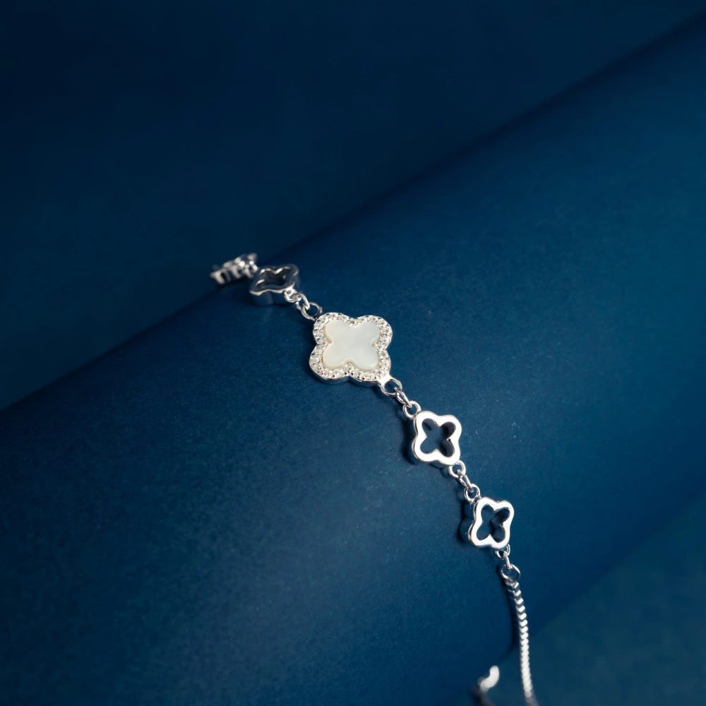 White Clover Charm Bracelet in Sterling Silver