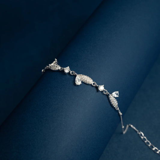 Elegant Silver Leaf Crystal Bracelet