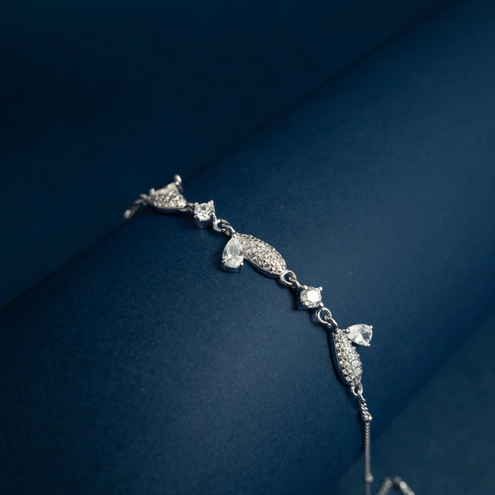 Elegant Silver Leaf Crystal Bracelet