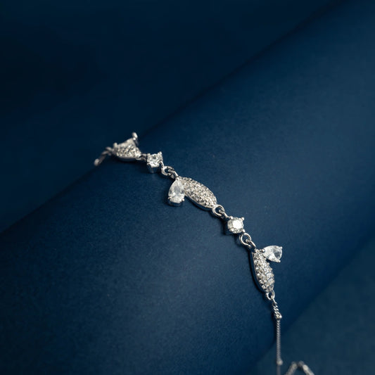 Elegant Silver Leaf Crystal Bracelet