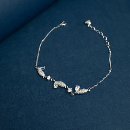 Elegant Silver Leaf Crystal Bracelet