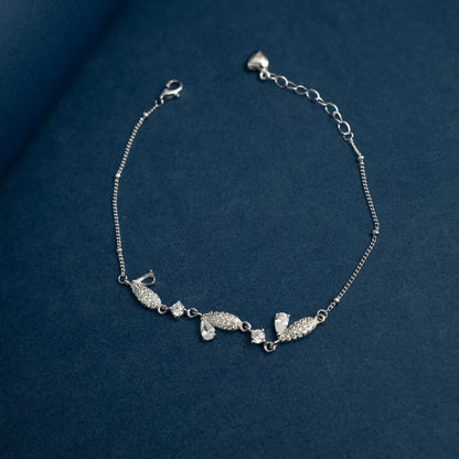 Elegant Silver Leaf Crystal Bracelet