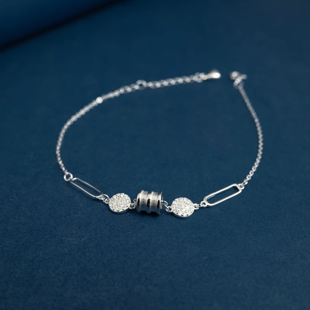 Crystal Circle Link Bracelet in Sterling Silver