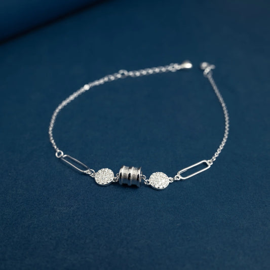 Crystal Circle Link Bracelet in Sterling Silver