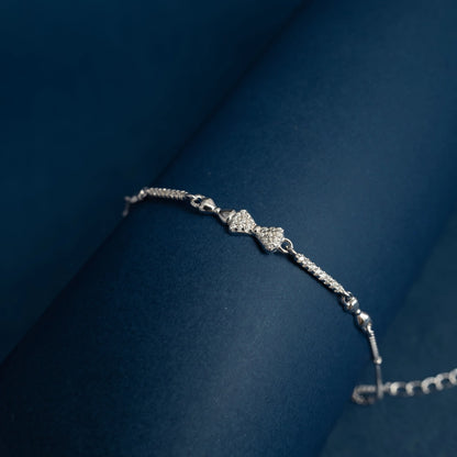 Sparkling Heart Bow Charm Bracelet